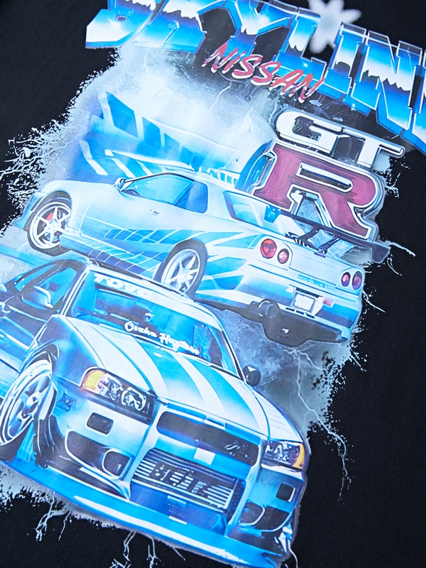 Gewaschenes Herren-T-Shirt mit Sportwagen-Print-2