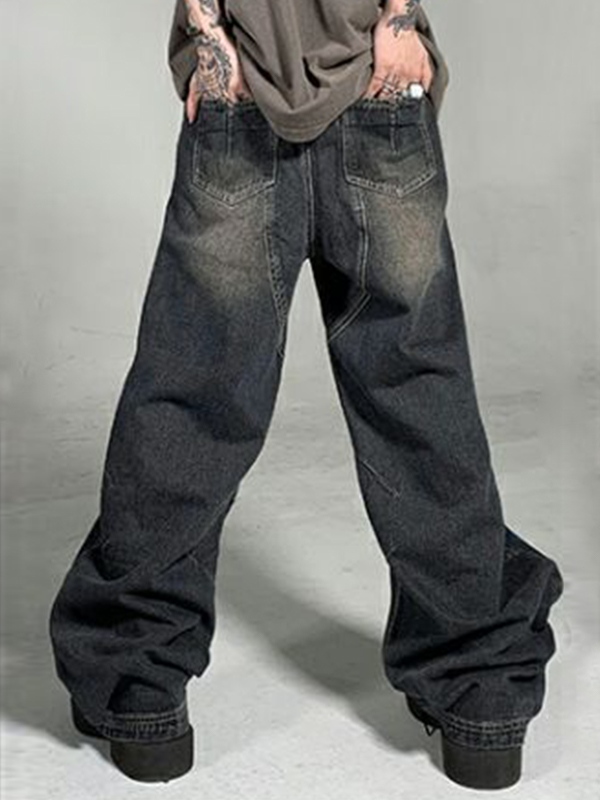 Lockere Jeans für Herren im Street-Distressed-Look mit Splice-Graffiti-Print-1