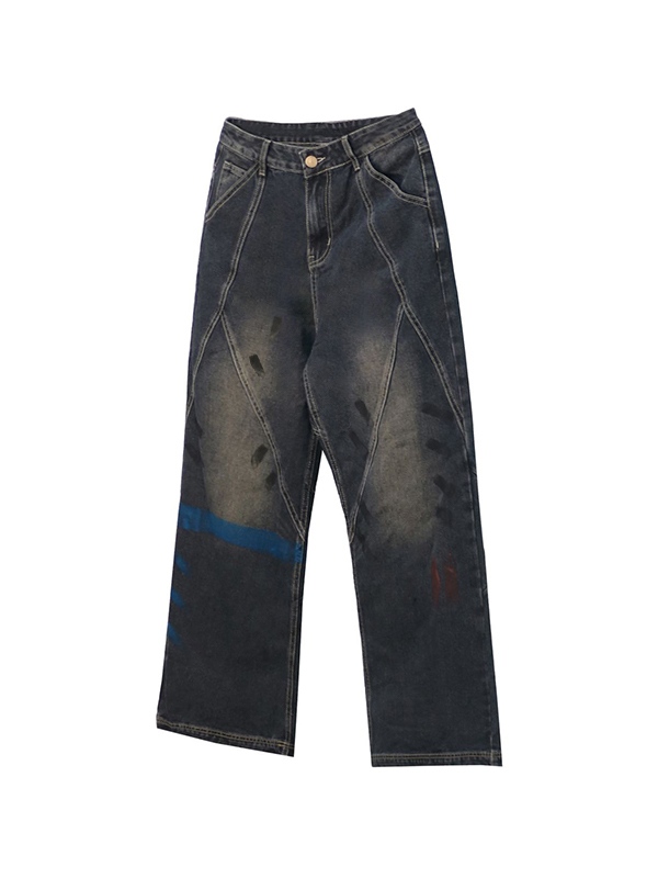 Lockere Jeans für Herren im Street-Distressed-Look mit Splice-Graffiti-Print-3