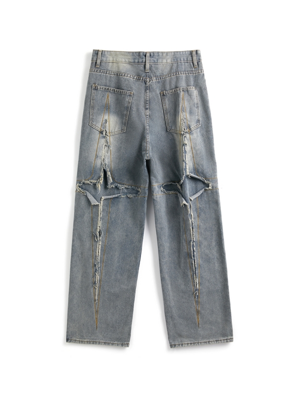 Lose Herrenjeans im Street-Distressed-Look mit rohem Besatz-1