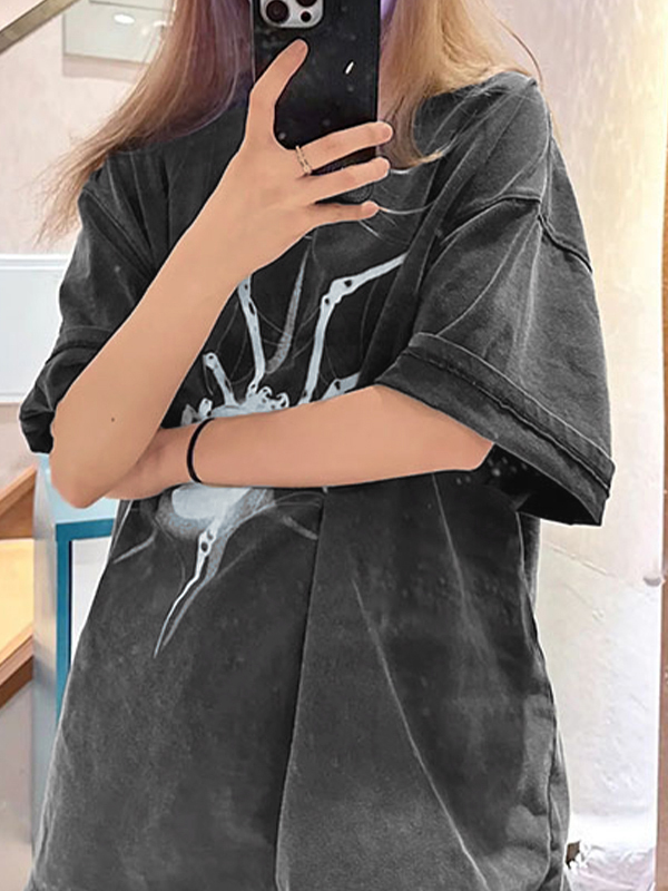Übergroßes Kurzarm-T-Shirt mit Street Spider-Print-1
