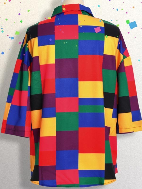 Regenbogen karierte Button-Down-Bluse-2