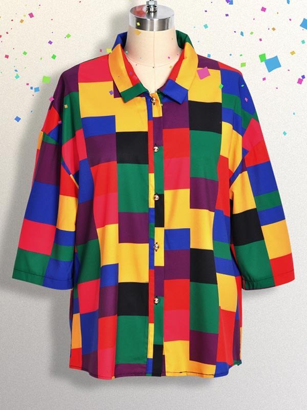 Regenbogen karierte Button-Down-Bluse-1