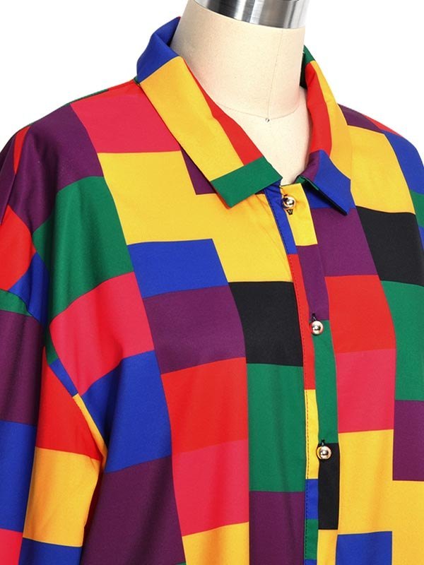 Regenbogen karierte Button-Down-Bluse-3