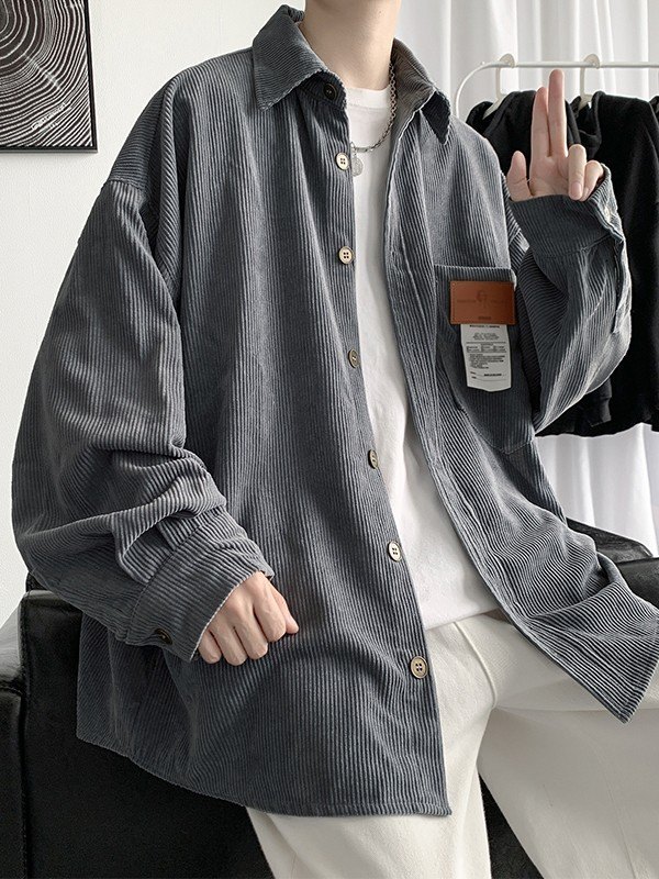 Cord-Langarmhemd mit Patch-Detail für Herren-1