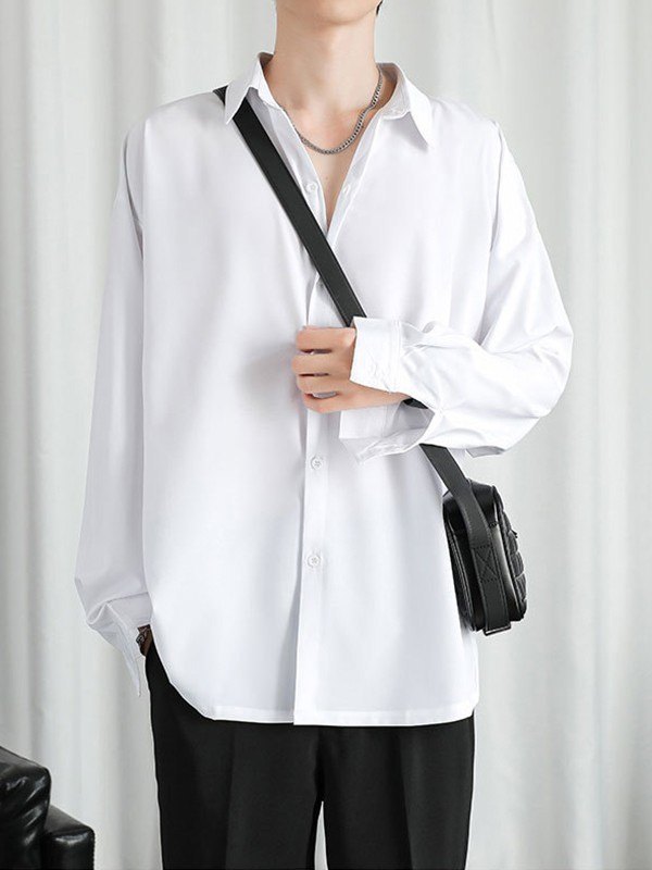 Drapiertes Langarm-Button-Down-Hemd für Herren-1